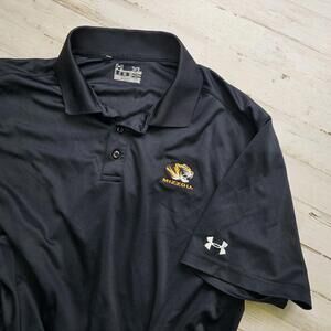 Missouri Tigers Mizzou Mens Shirt Polo XL Under Armour Black S/S Wicking Golf Fb